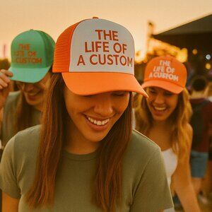 Gorra Trucker Custom “The Life Of A Custom” Coral y Seafoam Retro